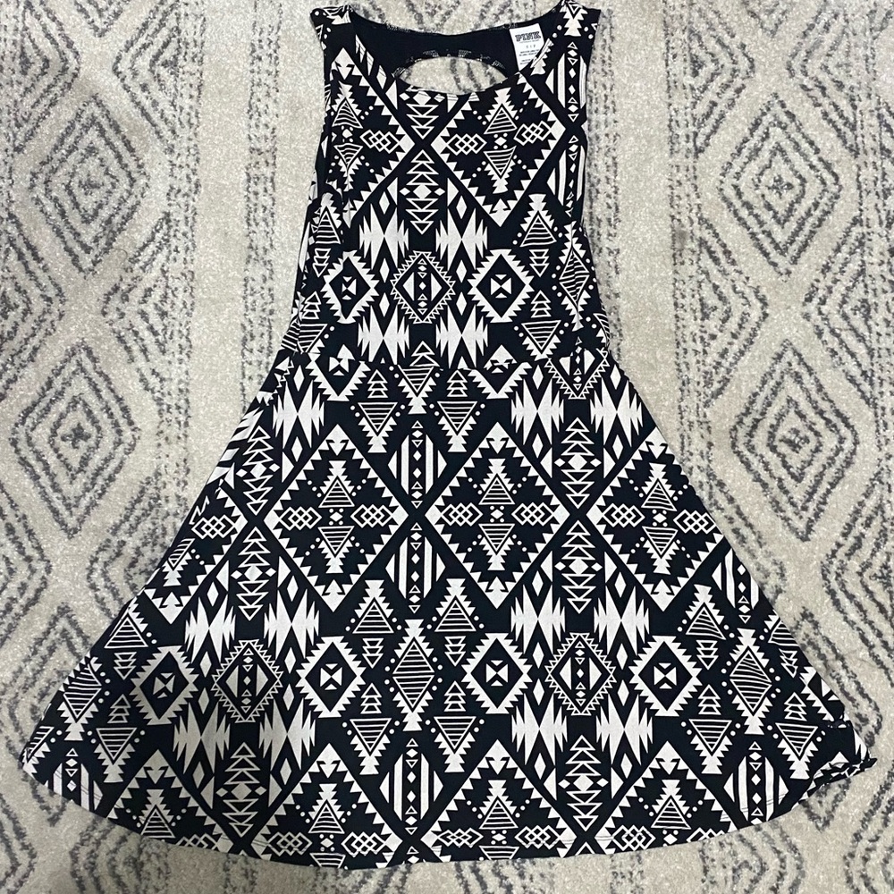 Pink Black and White Tribal Print Dress with Cutout on the back